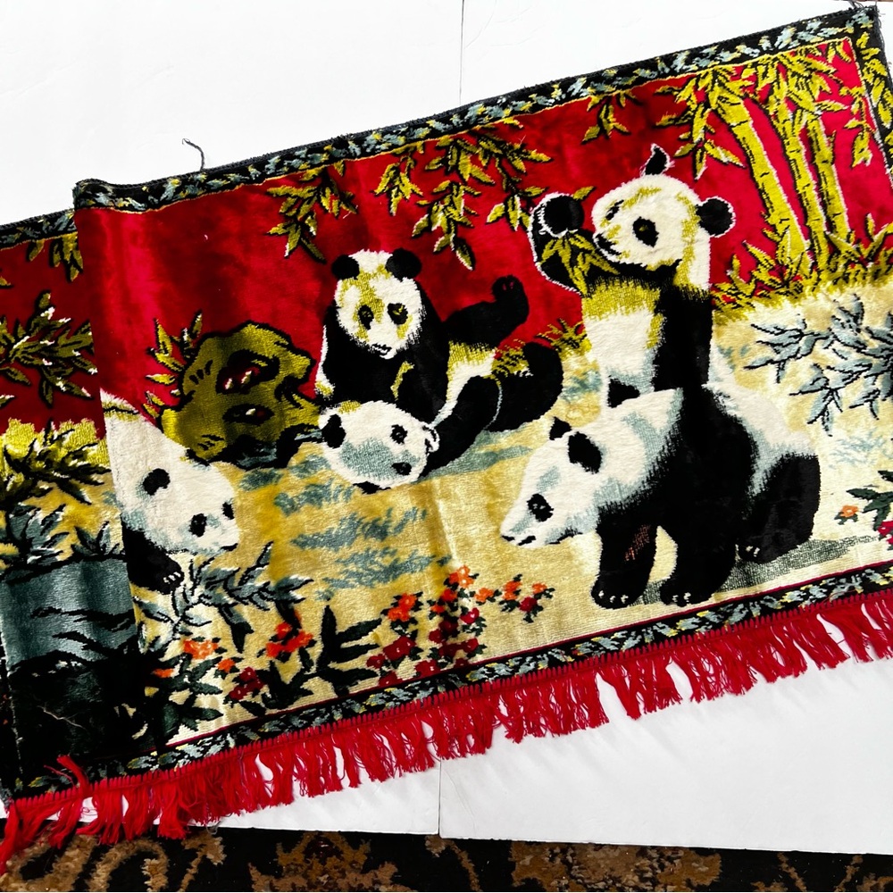 Panda Tapestry with Red Fringe 39x22”